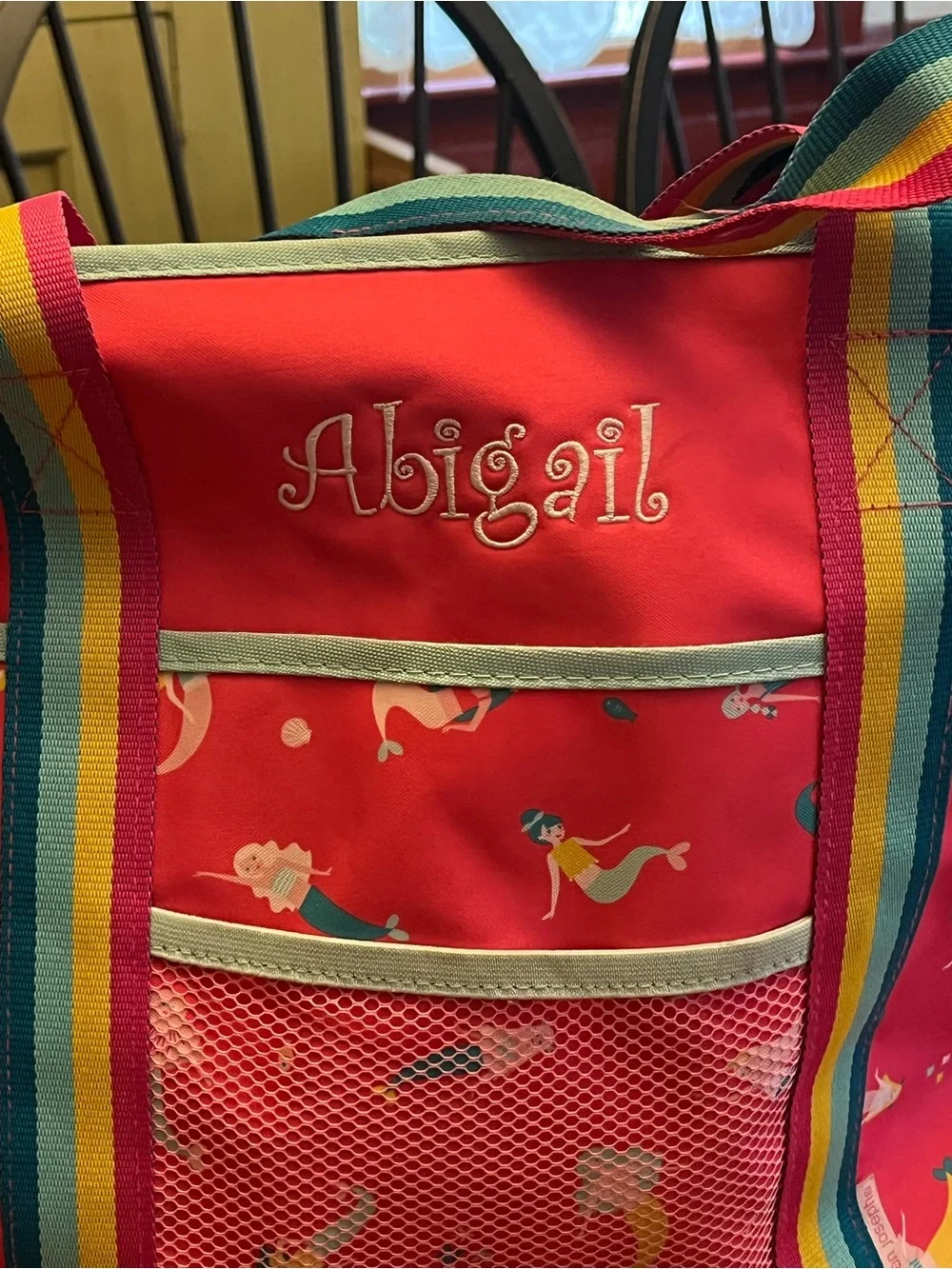 Personalized Abigail Pink Mermaid Tote with Rainbow Straps